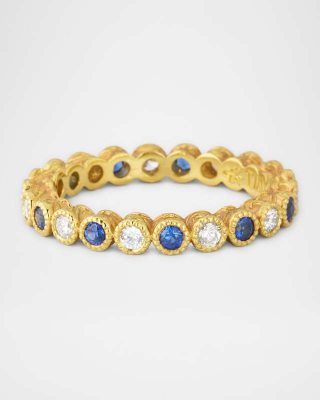 18K Yellow Gold Diamond and Blue Sapphire Stack Ring, Size 6.5